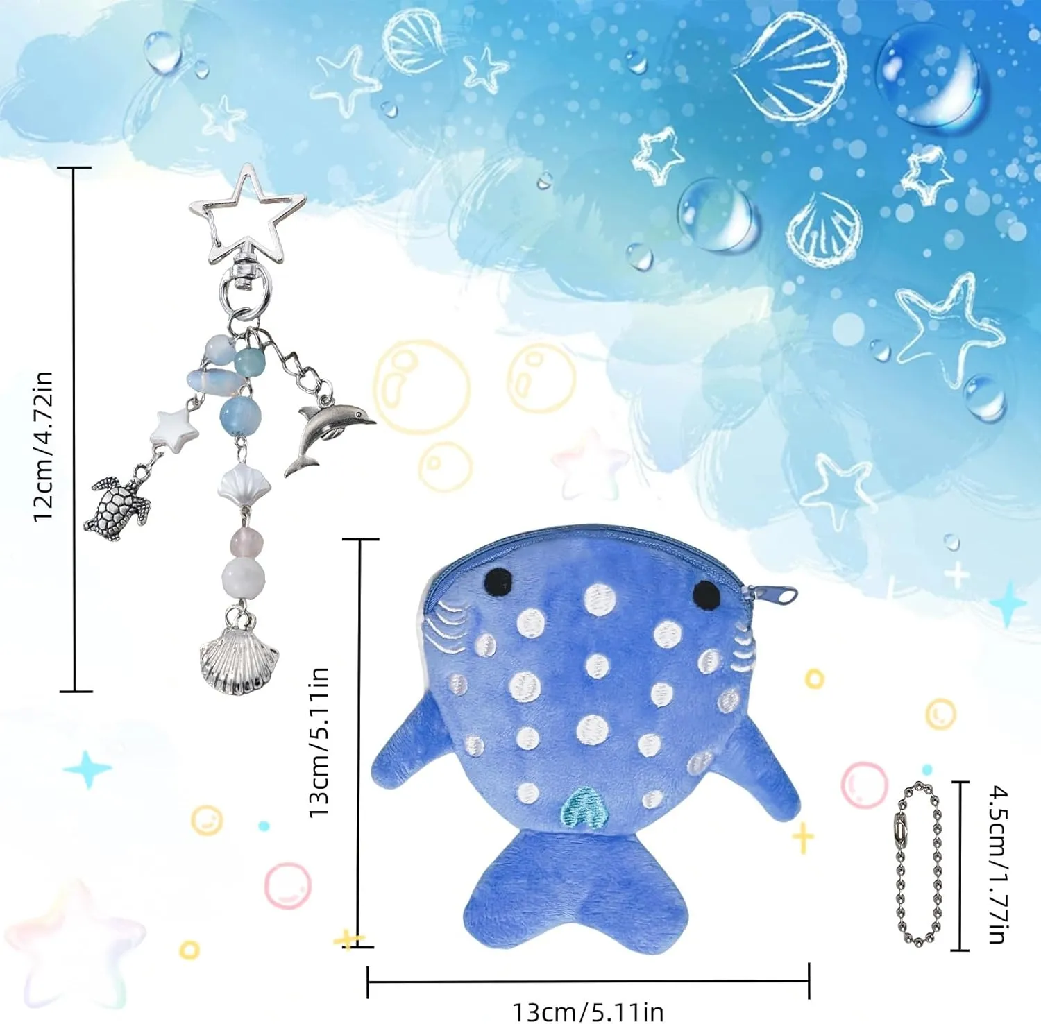 Whale Shark Coin Purse Keychain Cute Plush Keychain Coin Pouch With Zipper Plush Change Purse Bag Charm for Women