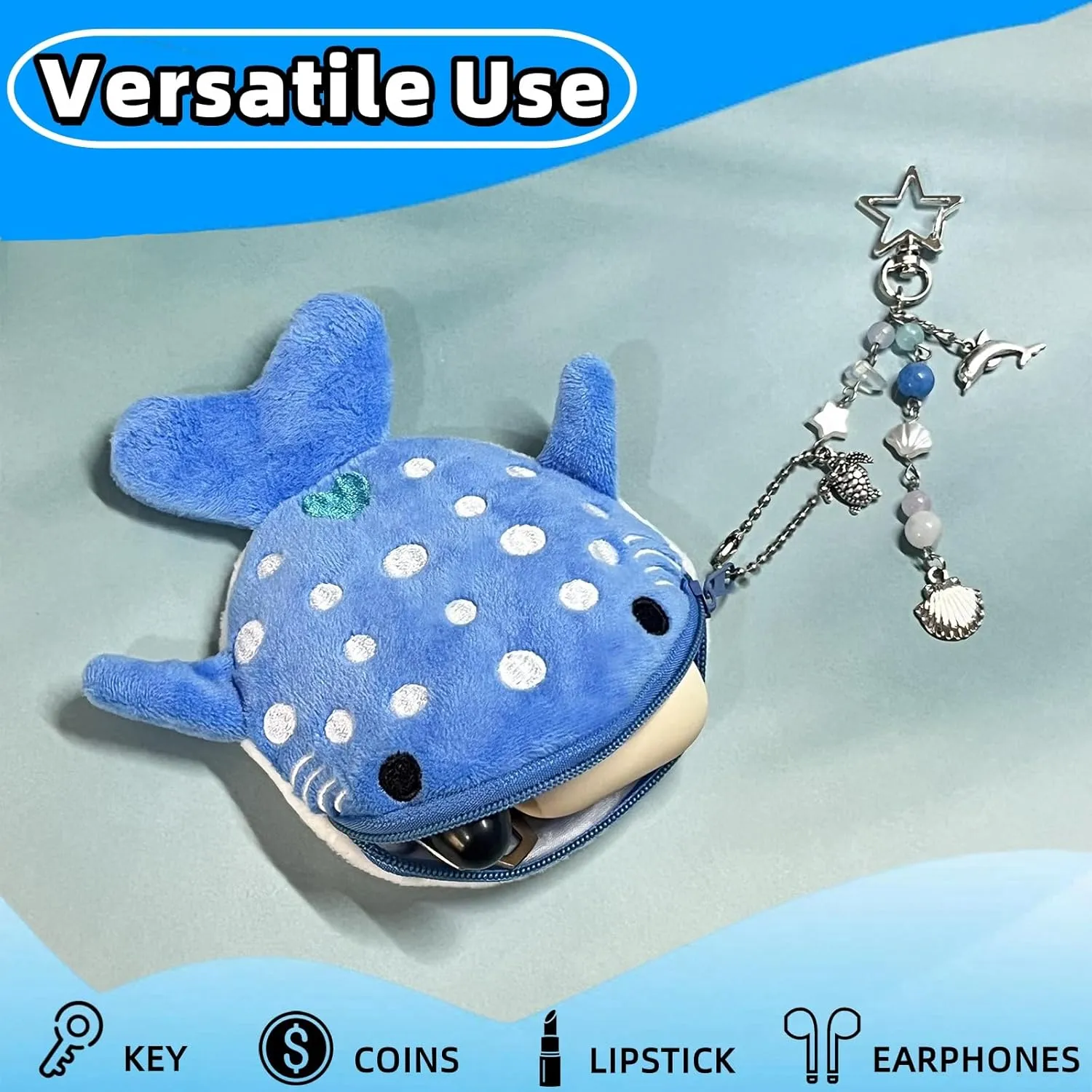 Whale Shark Coin Purse Keychain Cute Plush Keychain Coin Pouch With Zipper Plush Change Purse Bag Charm for Women