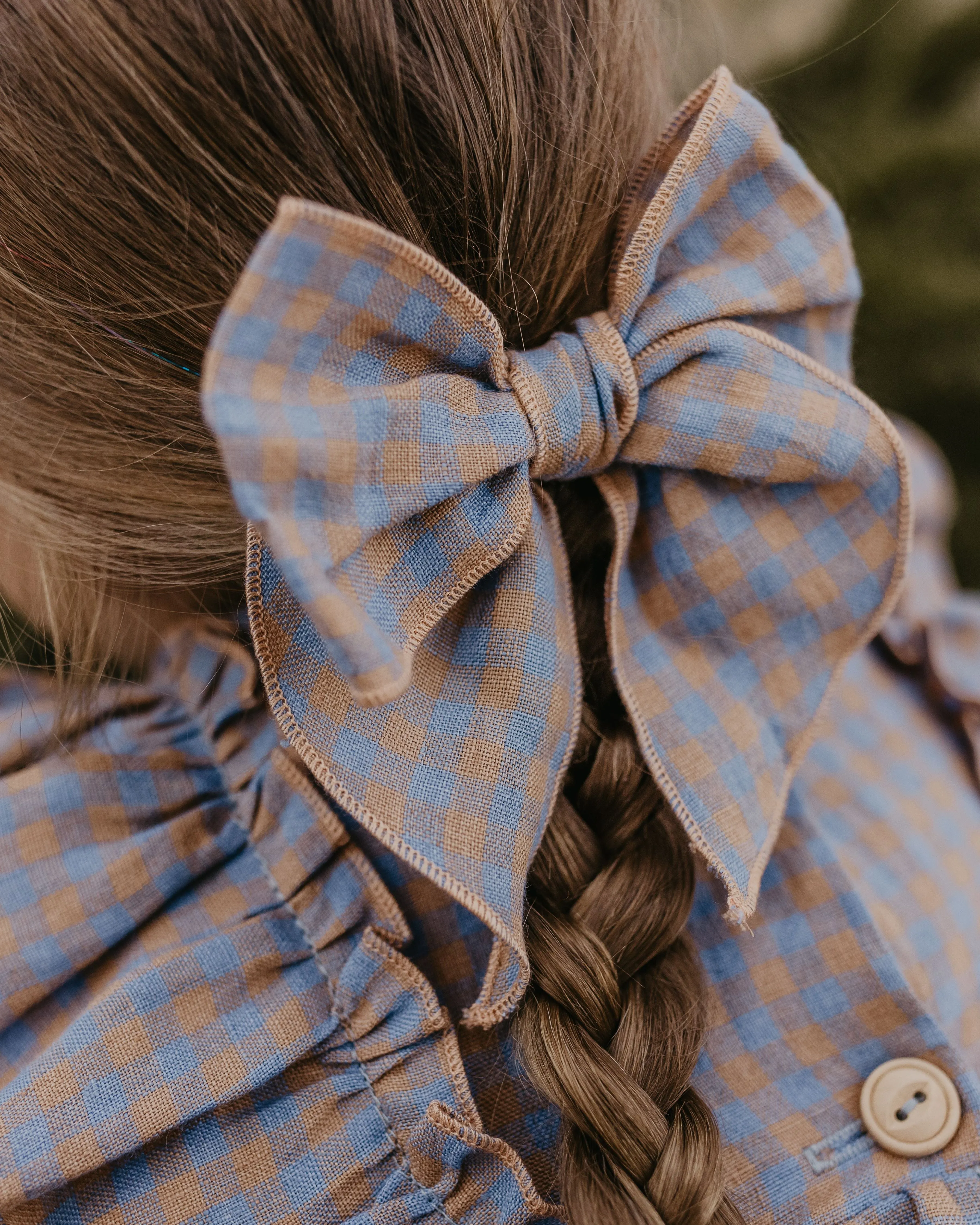 Whimsy Hair Bow in Mint & Pink Check Linen
