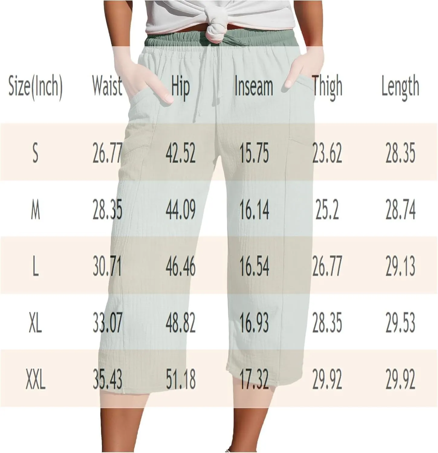 Wide Leg Cropped Pants Women Plus Size Linen Pants with Pockets Summer Lightweight Loose Fit Drawstring Cotton Capris