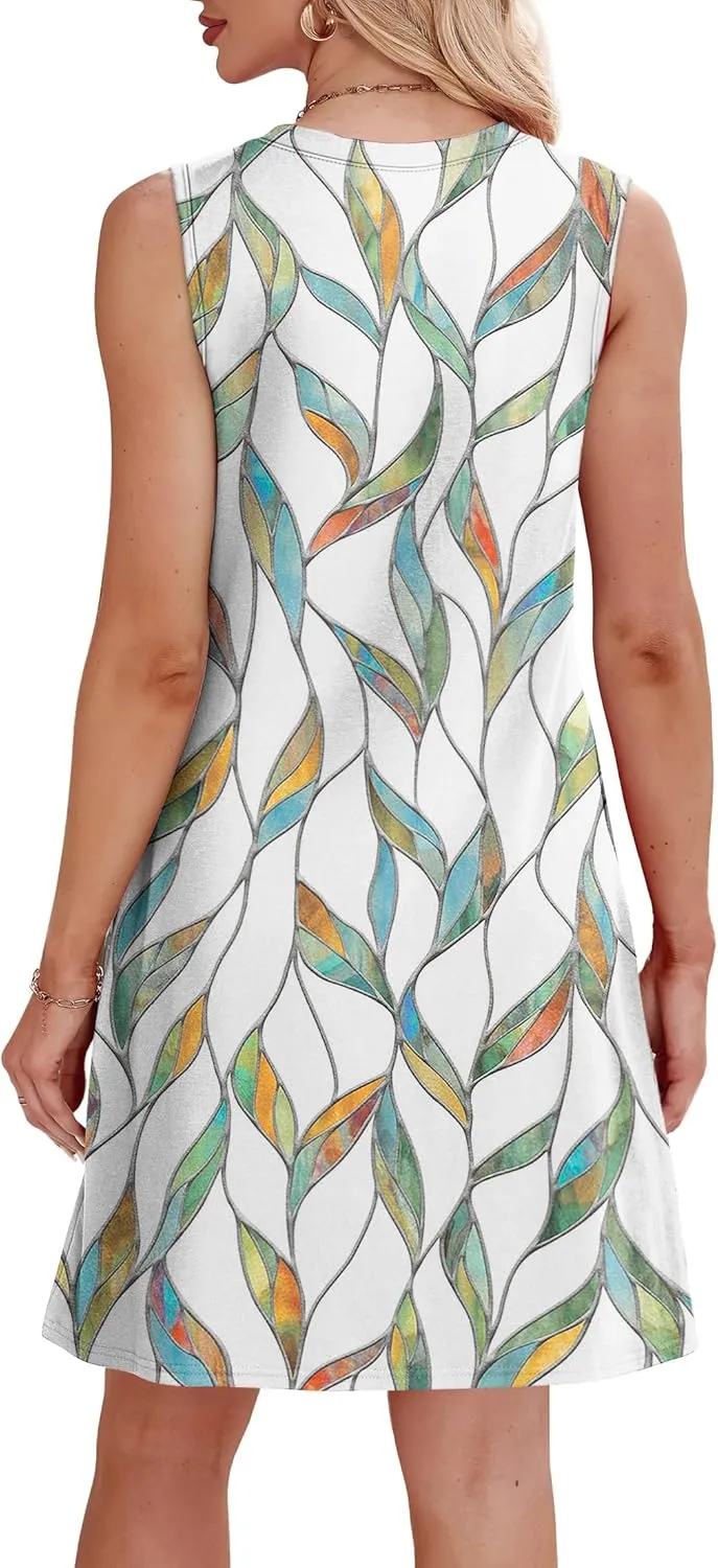WIHOLL Summer Dresses for Women 2025 Loose Crew Neck Sleeveless Sundresses Casual Swimsuit Coverup with Pockets