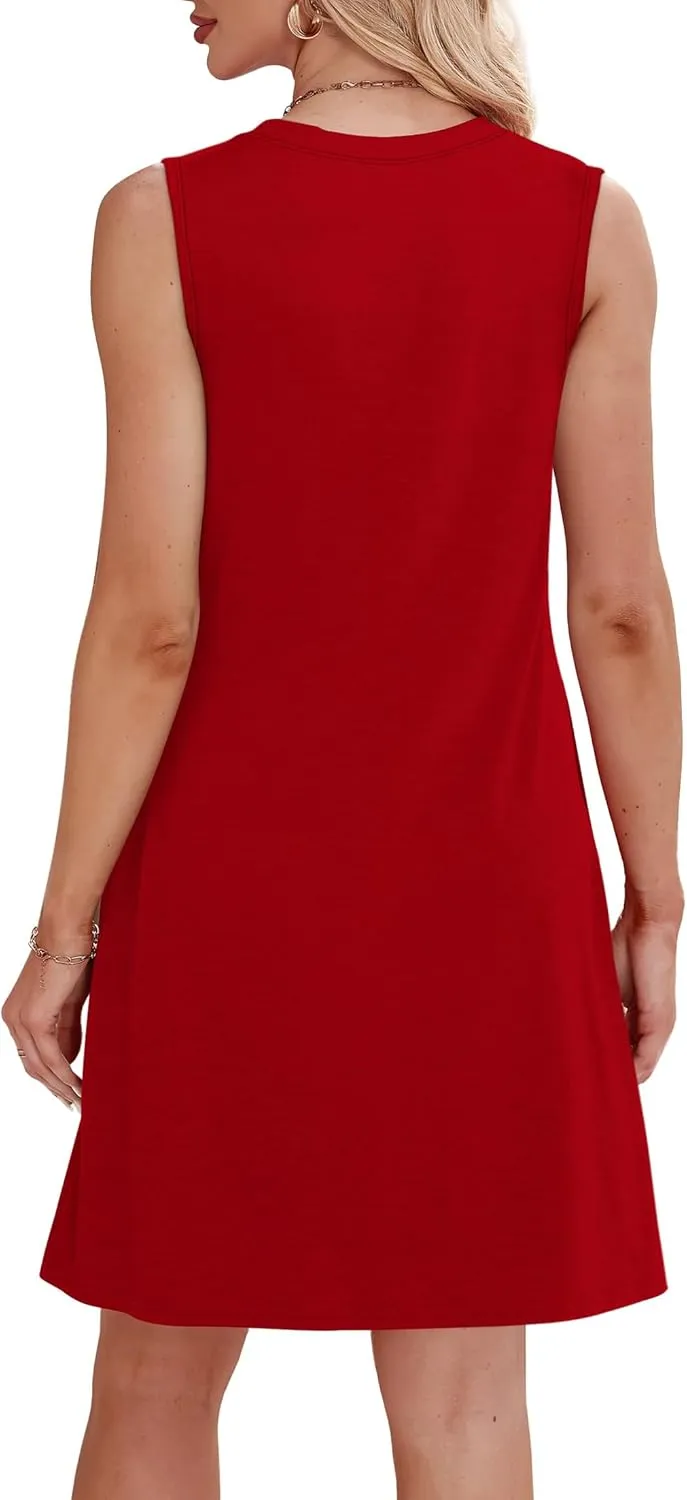 WIHOLL Summer Dresses for Women 2025 Loose Crew Neck Sleeveless Sundresses Casual Swimsuit Coverup with Pockets