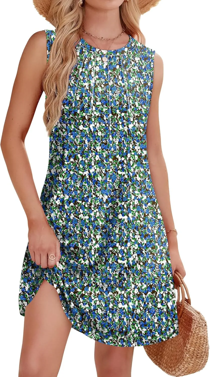 WIHOLL Summer Dresses for Women 2025 Loose Crew Neck Sleeveless Sundresses Casual Swimsuit Coverup with Pockets