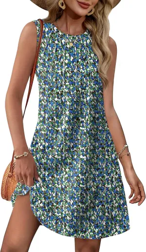 WIHOLL Summer Dresses for Women 2025 Loose Crew Neck Sleeveless Sundresses Casual Swimsuit Coverup with Pockets