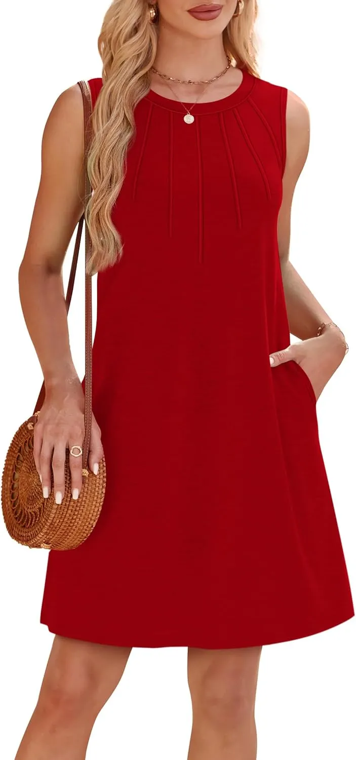 WIHOLL Summer Dresses for Women 2025 Loose Crew Neck Sleeveless Sundresses Casual Swimsuit Coverup with Pockets