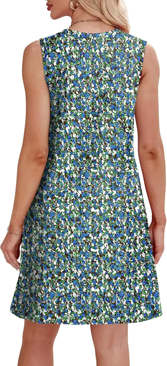 WIHOLL Summer Dresses for Women 2025 Loose Crew Neck Sleeveless Sundresses Casual Swimsuit Coverup with Pockets