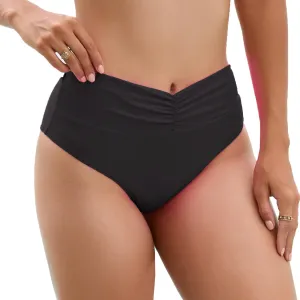WODECASA Women's High Waisted V Front Bikini Bottom High Cut Ruched Swim Bathing Suit Bottoms