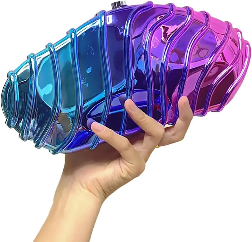 Women Acrylic Shell Clutch Purse Sparkly Metallic Evening Bag Unique Geometric Handbag Shoulder Bag for Wedding Party