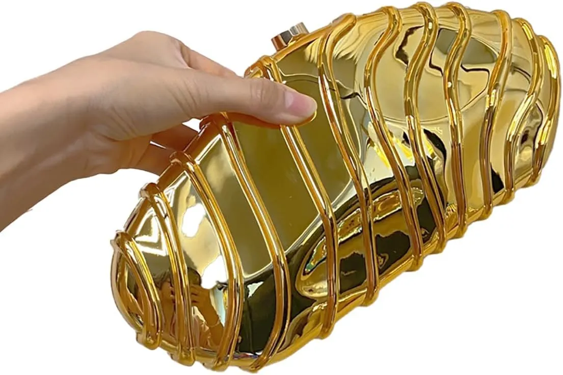 Women Acrylic Shell Clutch Purse Sparkly Metallic Evening Bag Unique Geometric Handbag Shoulder Bag for Wedding Party
