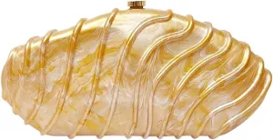 Women Acrylic Shell Clutch Purse Sparkly Metallic Evening Bag Unique Geometric Handbag Shoulder Bag for Wedding Party