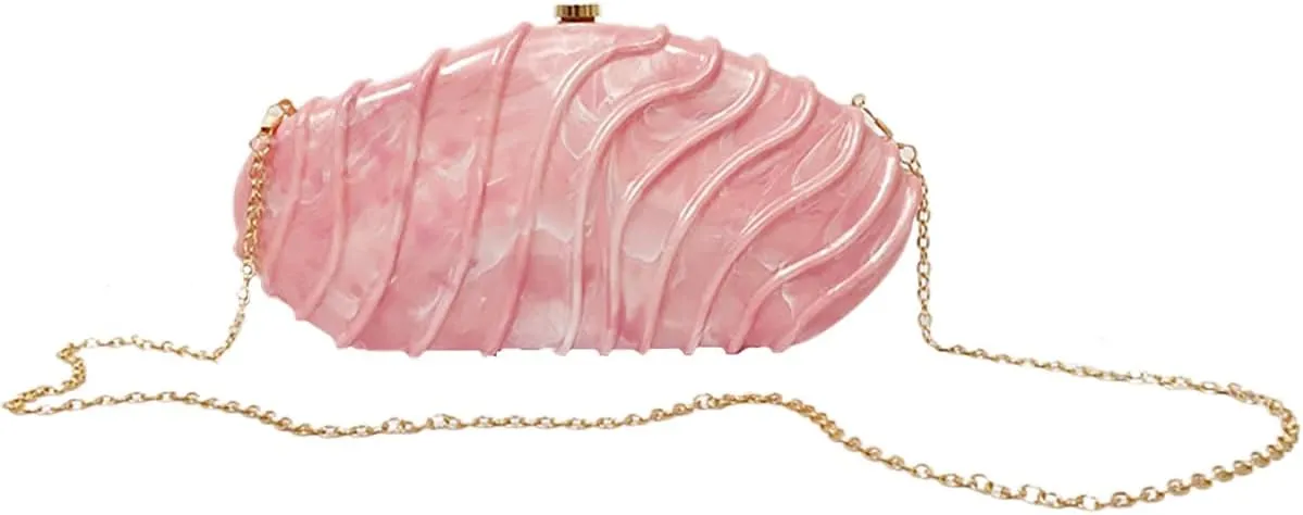 Women Acrylic Shell Clutch Purse Sparkly Metallic Evening Bag Unique Geometric Handbag Shoulder Bag for Wedding Party