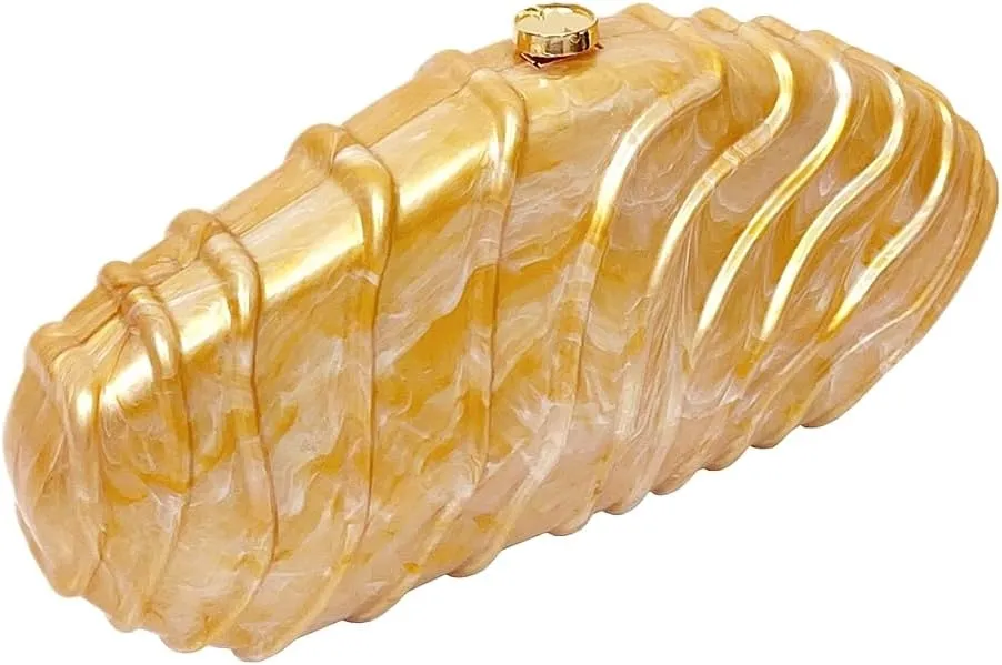 Women Acrylic Shell Clutch Purse Sparkly Metallic Evening Bag Unique Geometric Handbag Shoulder Bag for Wedding Party