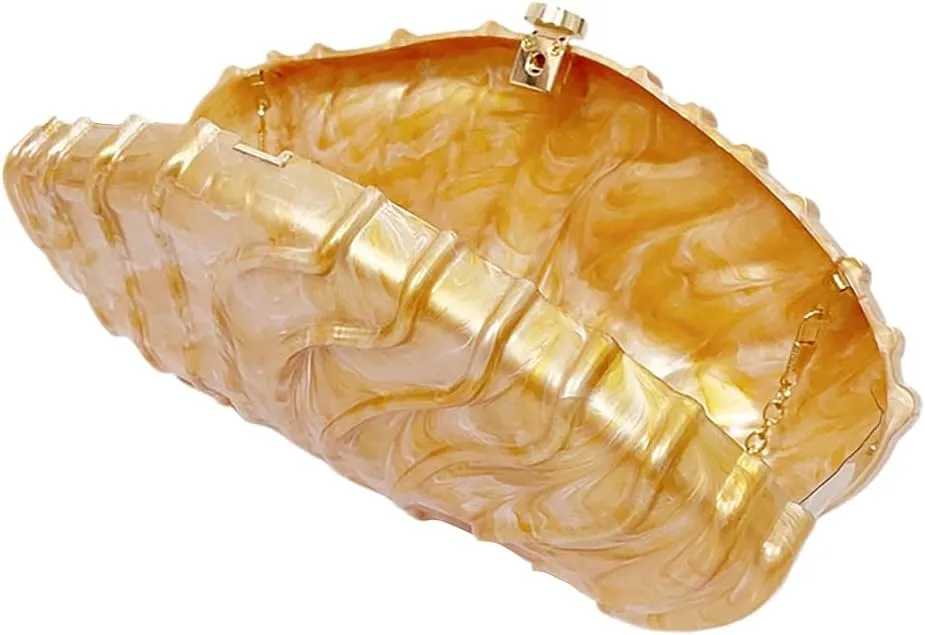 Women Acrylic Shell Clutch Purse Sparkly Metallic Evening Bag Unique Geometric Handbag Shoulder Bag for Wedding Party