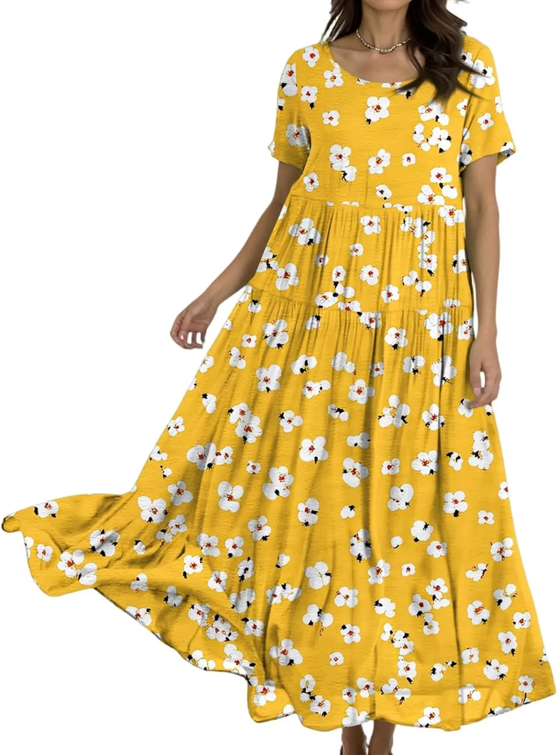 Women Casual Loose Fit Bohemian Floral Dress 2025 Plus Size Short Sleeve Long Maxi Summer Beach Swing Flowy Spring Dresses