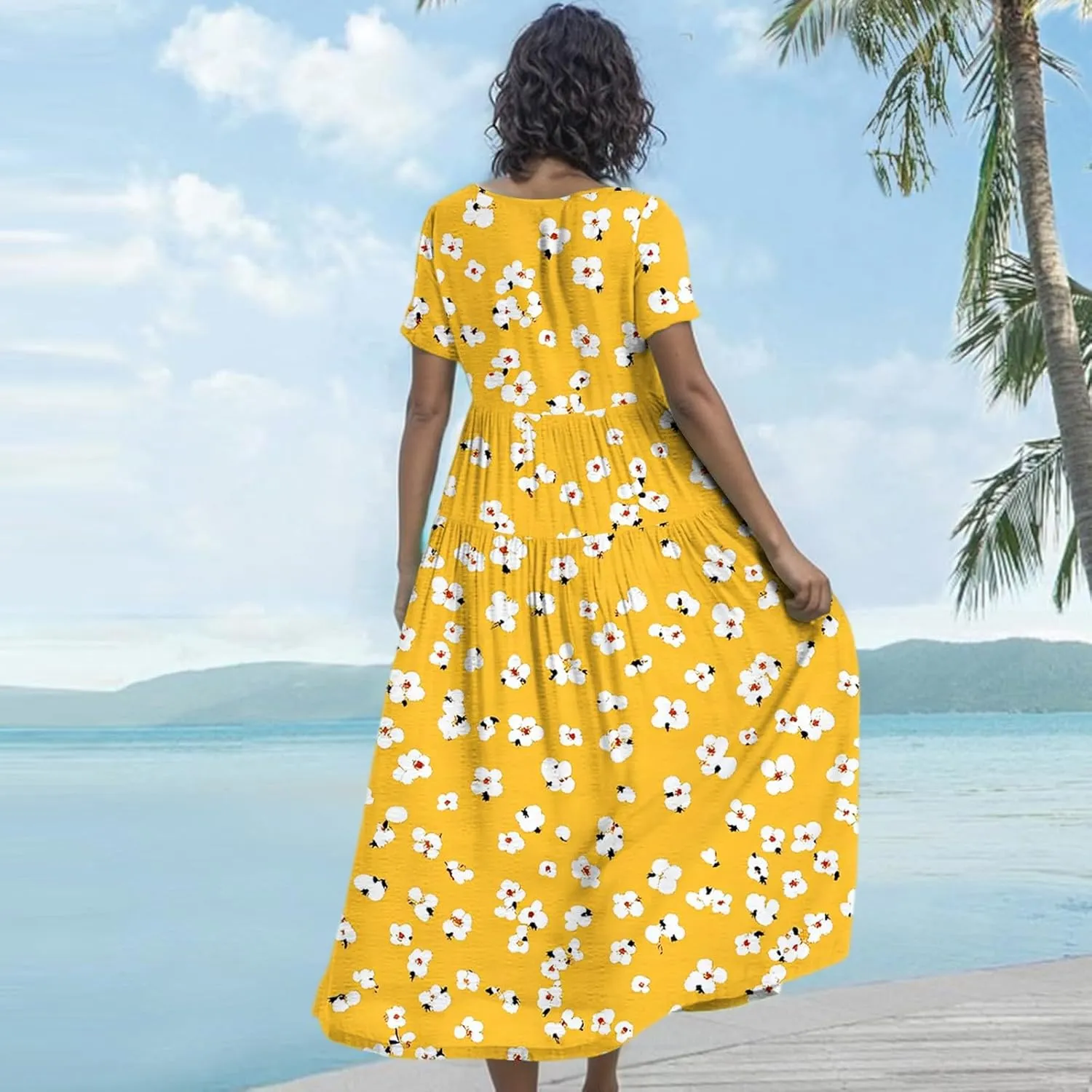 Women Casual Loose Fit Bohemian Floral Dress 2025 Plus Size Short Sleeve Long Maxi Summer Beach Swing Flowy Spring Dresses