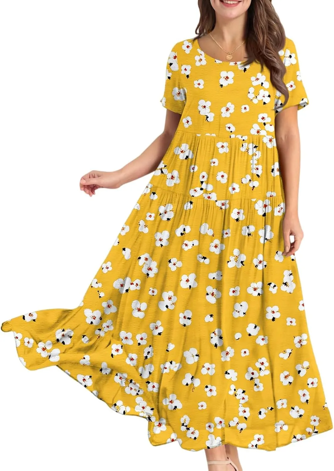 Women Casual Loose Fit Bohemian Floral Dress 2025 Plus Size Short Sleeve Long Maxi Summer Beach Swing Flowy Spring Dresses