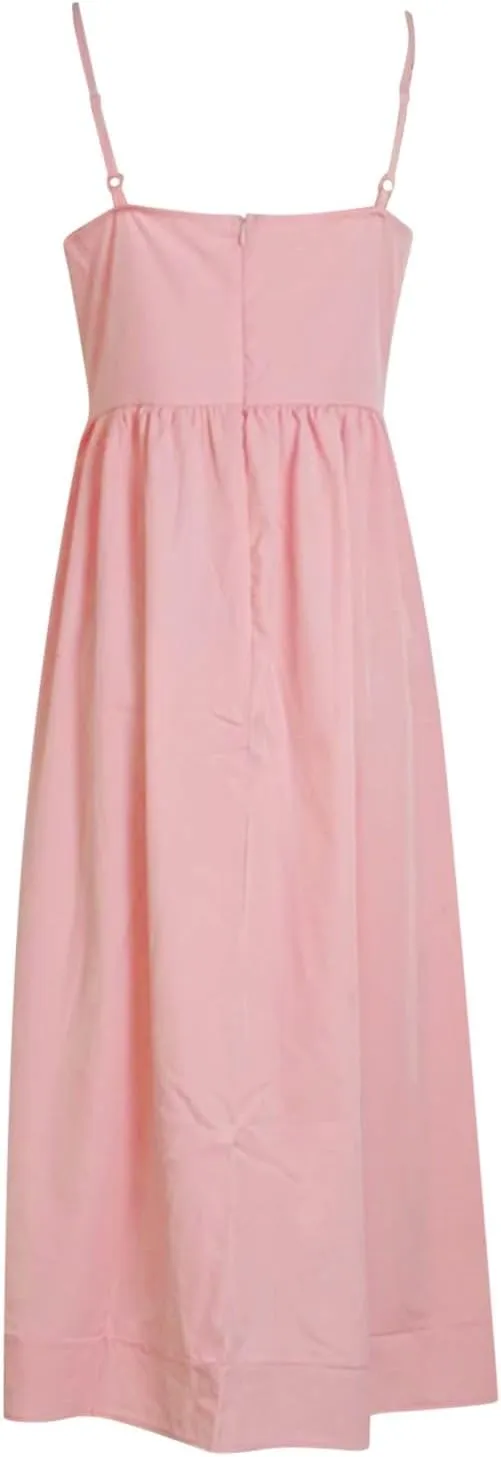 Women Corset Dress Sexy Spaghetti Strap Bustier Midi Dress Low Cut Flowy Pleated Hem Elegant Formal Dresses with Pockets