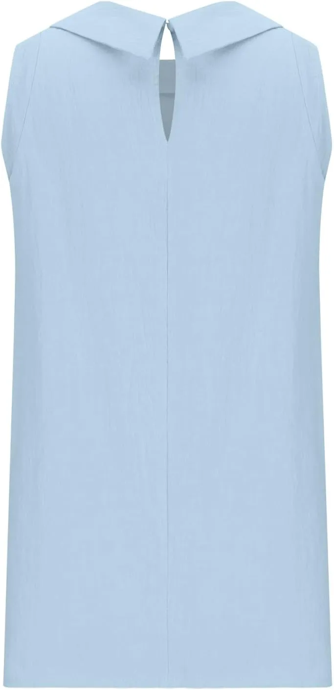 Women Cotton Linen Sleeveless Crop Tank Tops O Neck Shirt Casual Solid Color Loose Fit Comfy T-Shirt Blouse Vest
