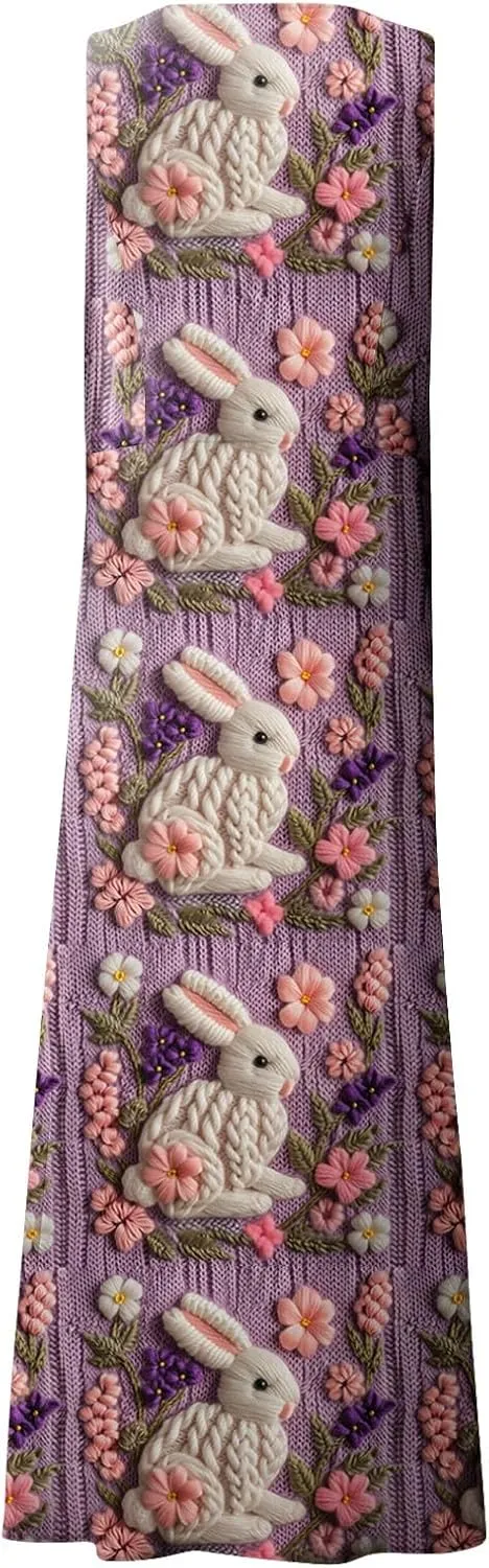 Women Easter Dress with Pockets Wide Skirt Floral Easter Eggs Friends' Gathering Spring Dress Stylish Fresh Natural Dress