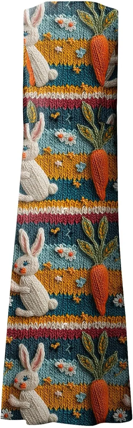 Women Easter Dress with Pockets Wide Skirt Floral Easter Eggs Friends' Gathering Spring Dress Stylish Fresh Natural Dress