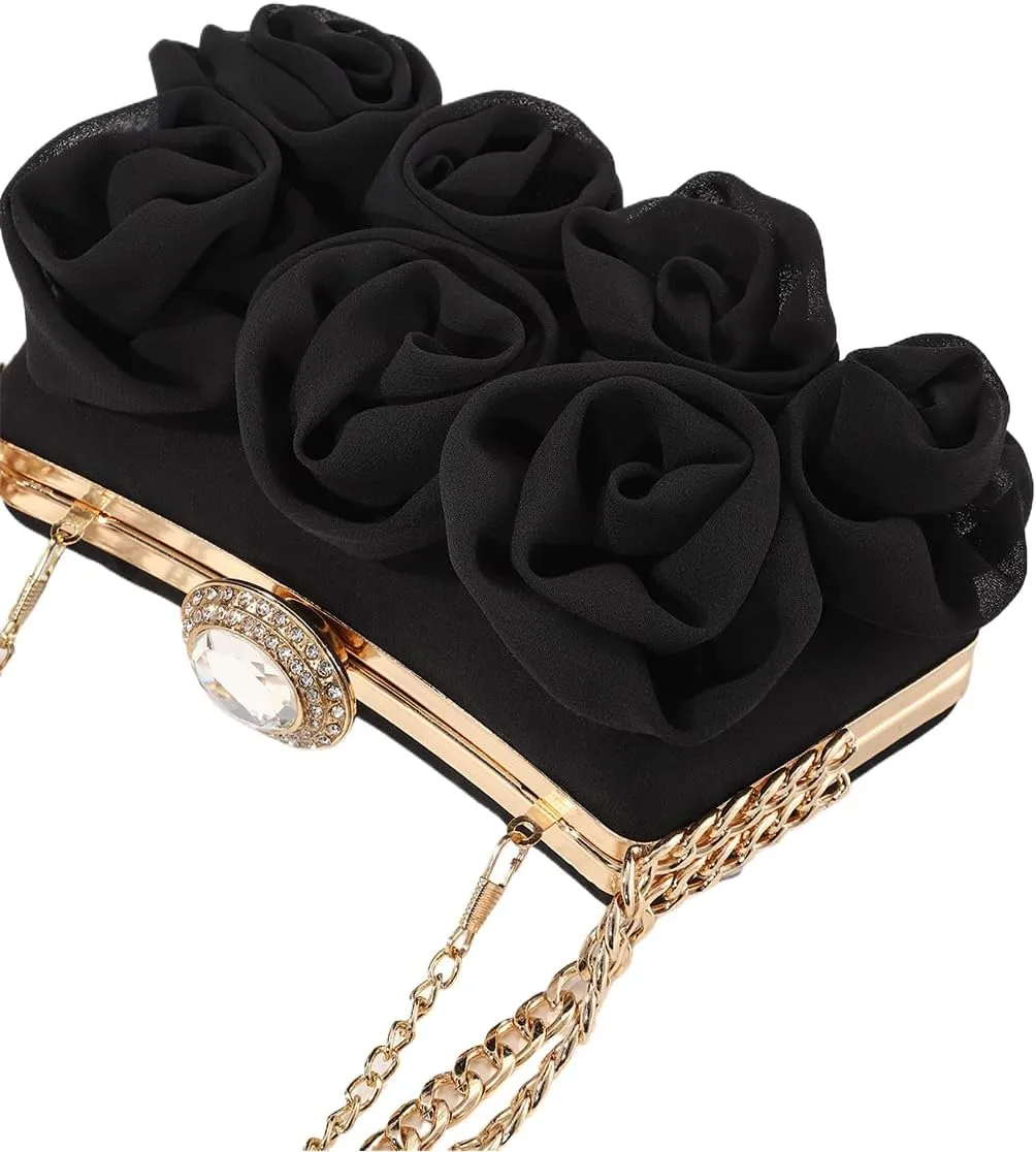 Women Floral Clutch Purse Satin Flower Evening Bag Party Prom Handbag Elegant Bride Purse for Wedding