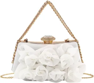 Women Floral Clutch Purse Satin Flower Evening Bag Party Prom Handbag Elegant Bride Purse for Wedding