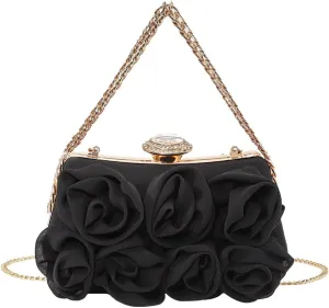 Women Floral Clutch Purse Satin Flower Evening Bag Party Prom Handbag Elegant Bride Purse for Wedding