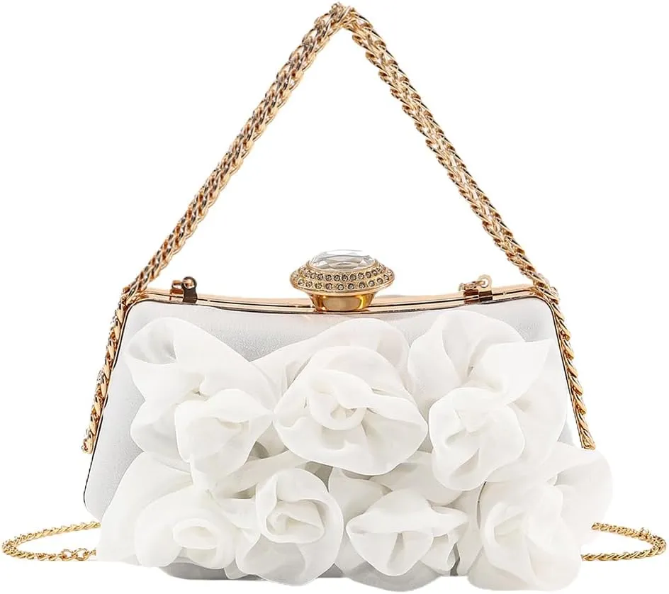 Women Floral Clutch Purse Satin Flower Evening Bag Party Prom Handbag Elegant Bride Purse for Wedding