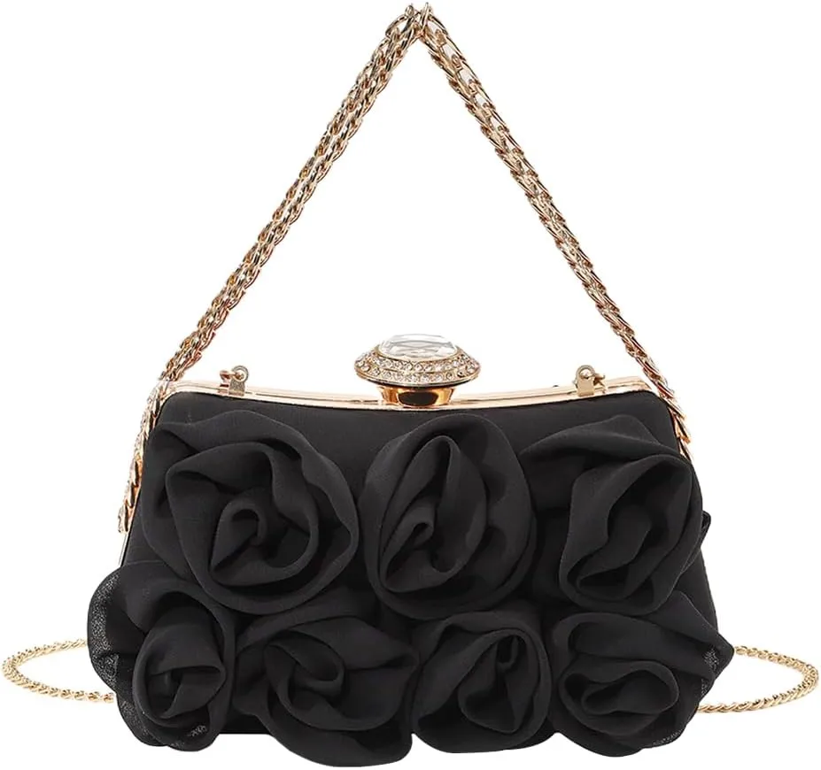 Women Floral Clutch Purse Satin Flower Evening Bag Party Prom Handbag Elegant Bride Purse for Wedding