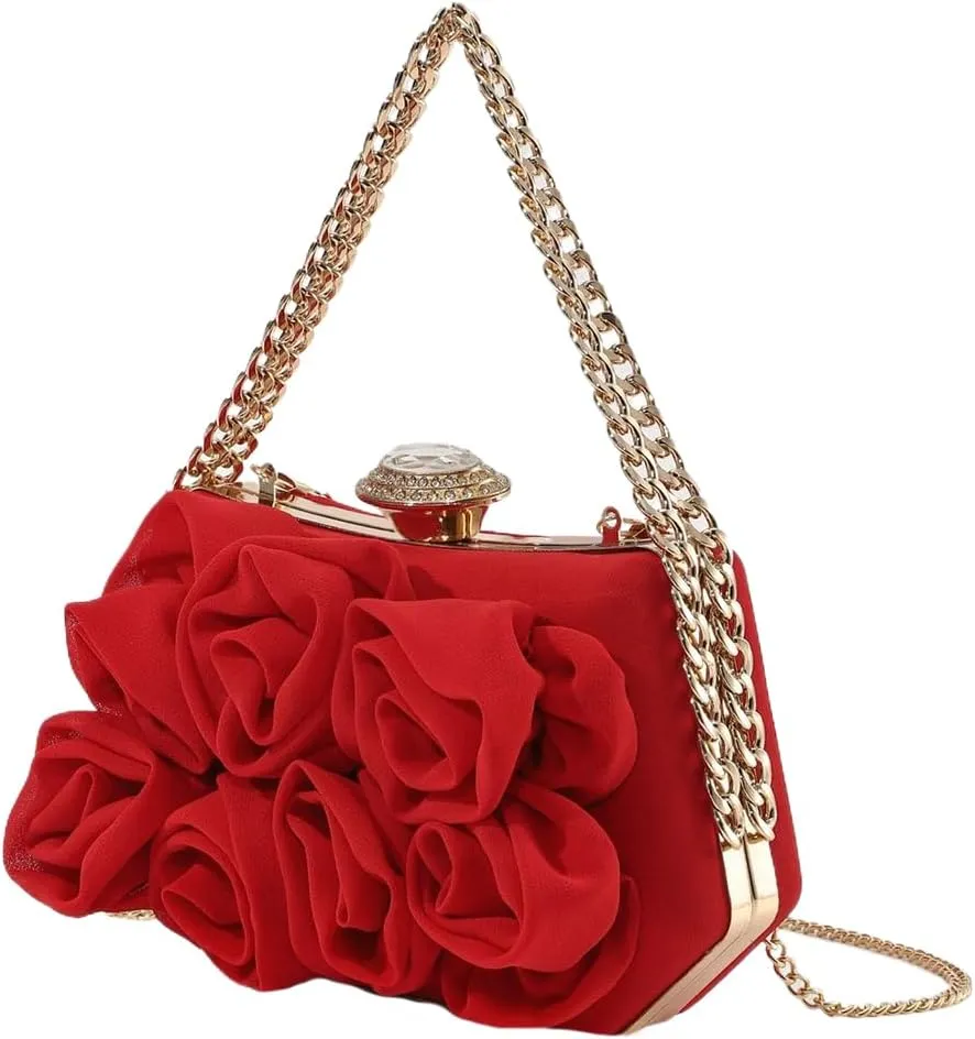 Women Floral Clutch Purse Satin Flower Evening Bag Party Prom Handbag Elegant Bride Purse for Wedding