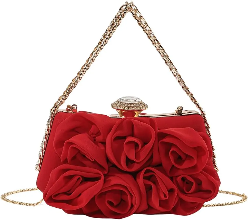 Women Floral Clutch Purse Satin Flower Evening Bag Party Prom Handbag Elegant Bride Purse for Wedding