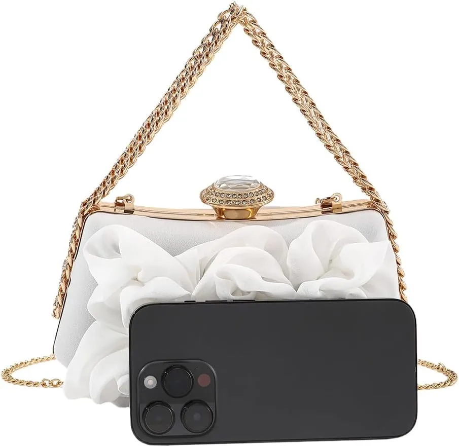 Women Floral Clutch Purse Satin Flower Evening Bag Party Prom Handbag Elegant Bride Purse for Wedding