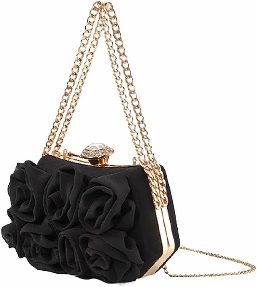 Women Floral Clutch Purse Satin Flower Evening Bag Party Prom Handbag Elegant Bride Purse for Wedding