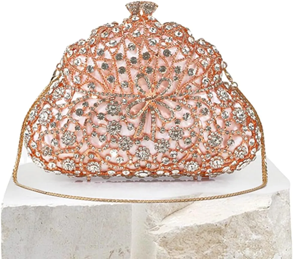 Women Flower Rhinestone Evening Bag Luxury Crystal Clutch Bag Sparkling Bride Wedding Purse Elegant Minaudiere Bag