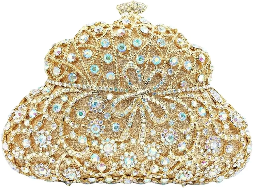 Women Flower Rhinestone Evening Bag Luxury Crystal Clutch Bag Sparkling Bride Wedding Purse Elegant Minaudiere Bag