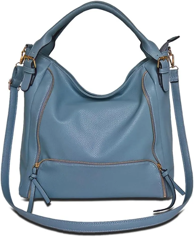 Women Hobo Tote Purse and Handbag Faux Leather Top Handle Satchel Zip Shoulder Bags Black