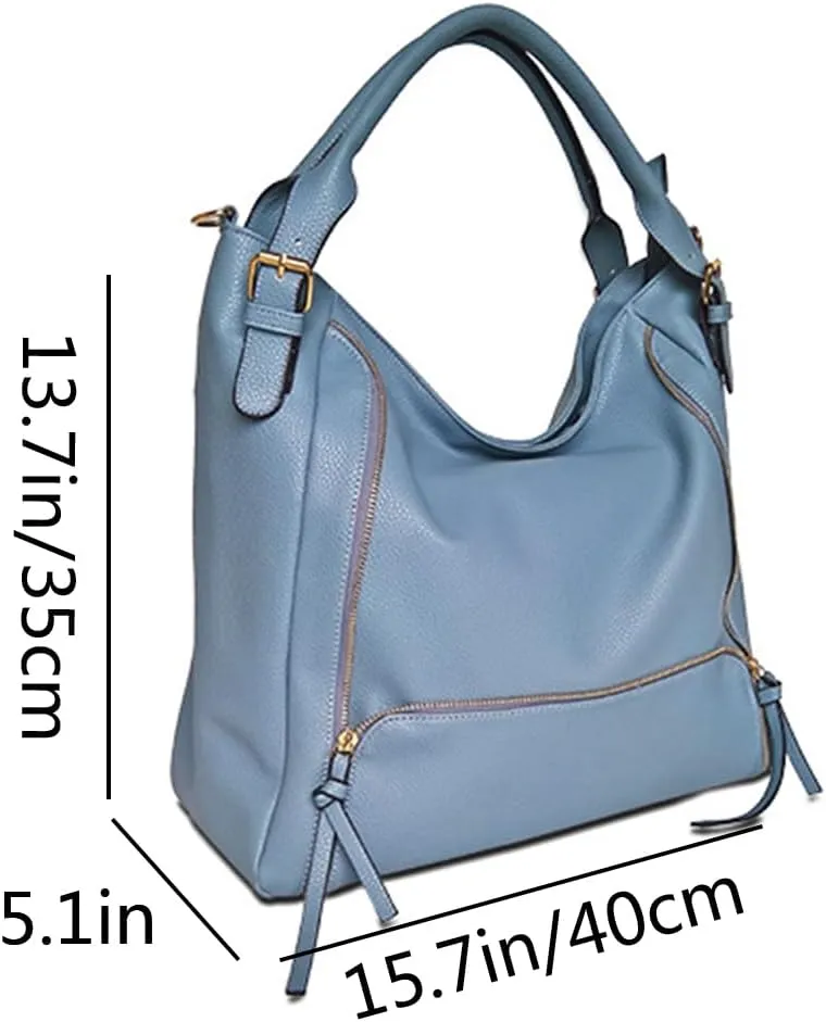 Women Hobo Tote Purse and Handbag Faux Leather Top Handle Satchel Zip Shoulder Bags Black