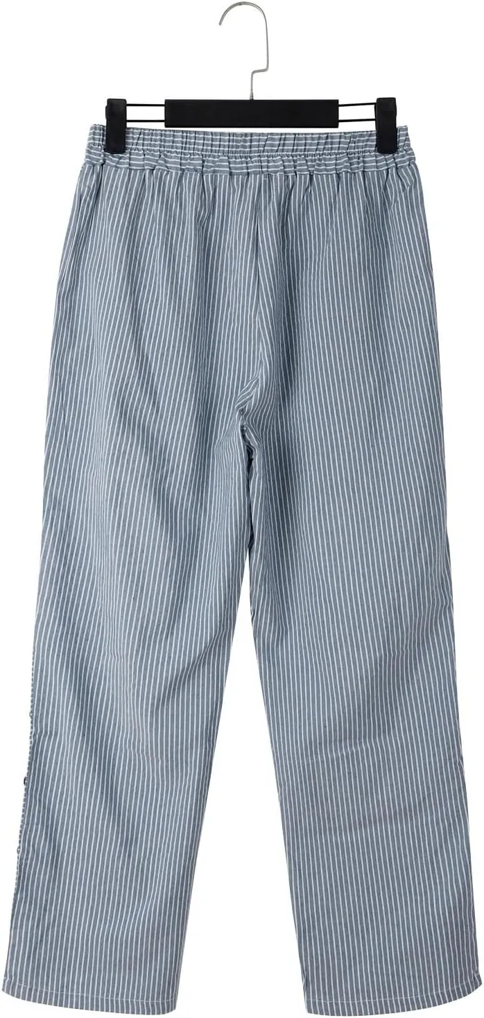 Women Linen Baggy Harem Pants Elastic Waistband High Waistband Pocket Pants Side Nine Point Casual Lounge