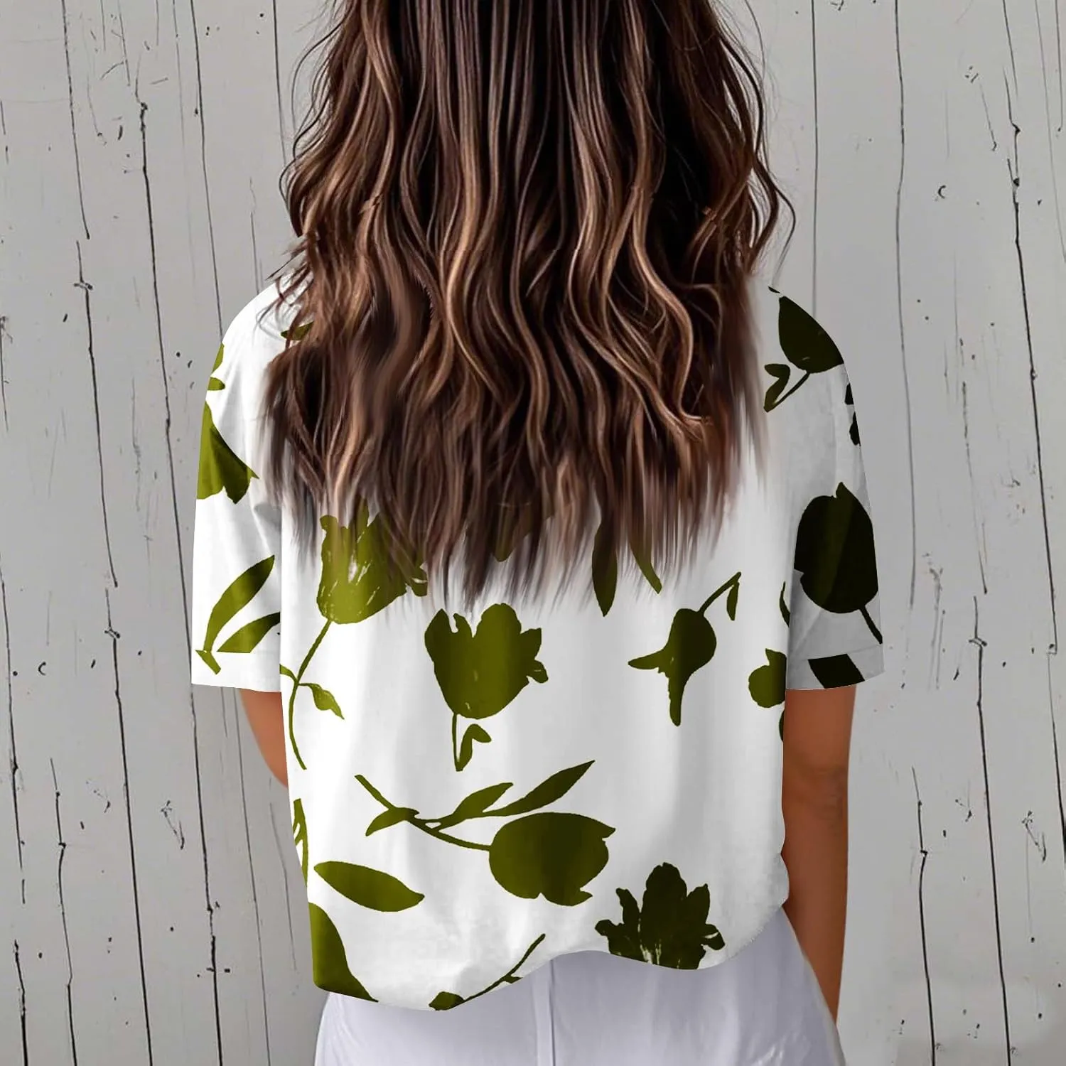 Women Linen Button Down Shirt Half Sleeve Collared Cotton Blouses Floral Printed Summer Beach Loose Casual Tops