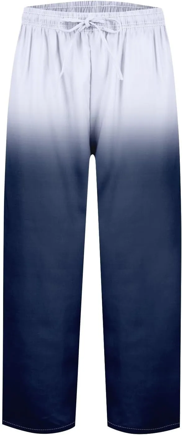 Women Linen Palazzo Pants Cotton Linen Elastic Seven Pants Beach Casual Pants Linen High Waisted Drawstring Lounge Pants