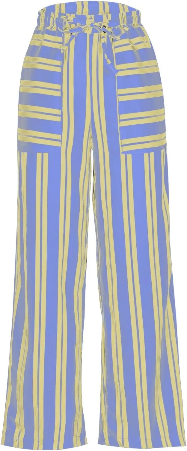 Women Pants Set Pants Pajamas Pjs Set for Women Ruched High Cut 2 Piece Striped Flare Wide Leg Pants Set