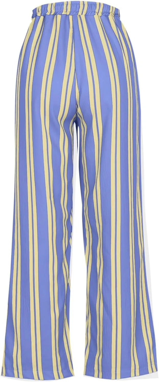 Women Pants Set Pants Pajamas Pjs Set for Women Ruched High Cut 2 Piece Striped Flare Wide Leg Pants Set