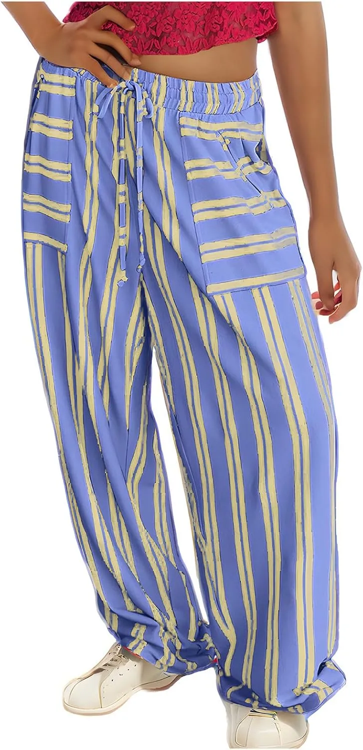 Women Pants Set Pants Pajamas Pjs Set for Women Ruched High Cut 2 Piece Striped Flare Wide Leg Pants Set