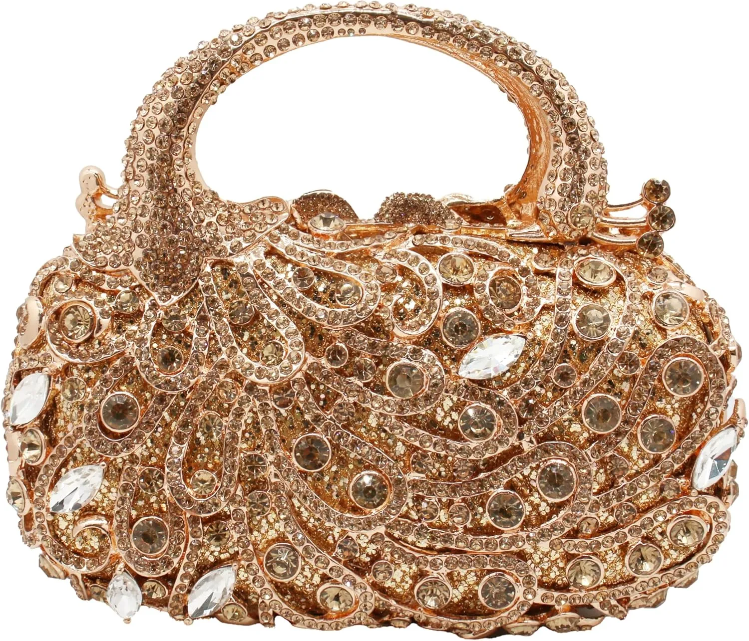 Women Peacock Rhinestone Clutch Bag Sparkly Crystal Evening Bag Bridal Wedding Purse Glitter Handbag for Formal Party, Gold