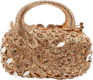 Women Peacock Rhinestone Clutch Bag Sparkly Crystal Evening Bag Bridal Wedding Purse Glitter Handbag for Formal Party, Gold