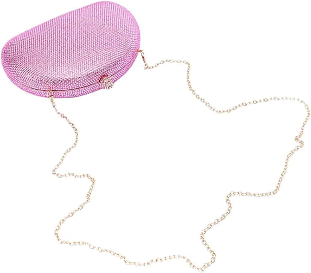 Women Rhinestone Clutch Purse Oval Crystal Evening Bag Ladies Sparkling Handbag Wedding Party Prom Shoulder Bag