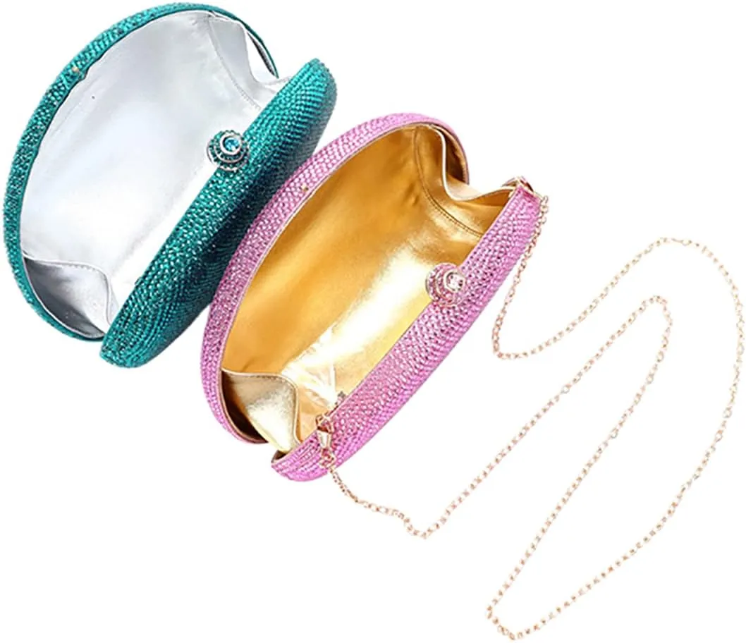 Women Rhinestone Clutch Purse Oval Crystal Evening Bag Ladies Sparkling Handbag Wedding Party Prom Shoulder Bag
