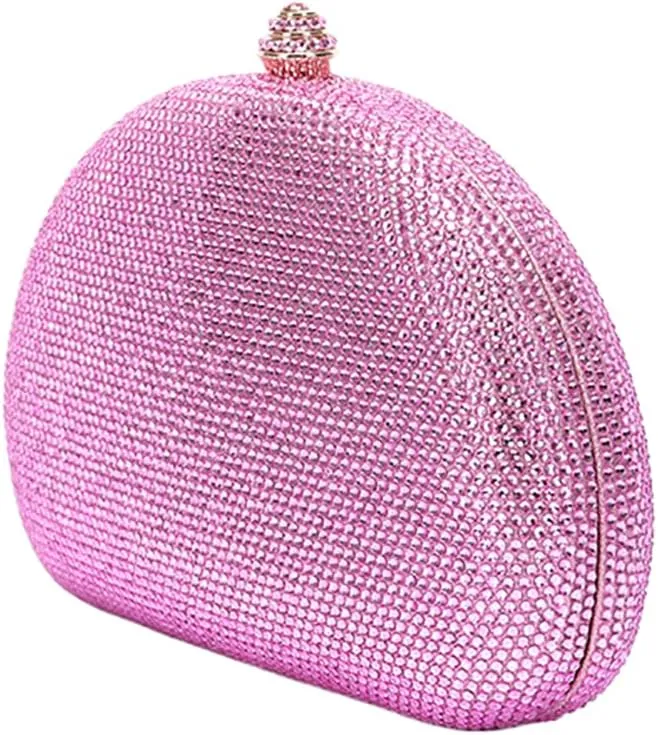 Women Rhinestone Clutch Purse Oval Crystal Evening Bag Ladies Sparkling Handbag Wedding Party Prom Shoulder Bag