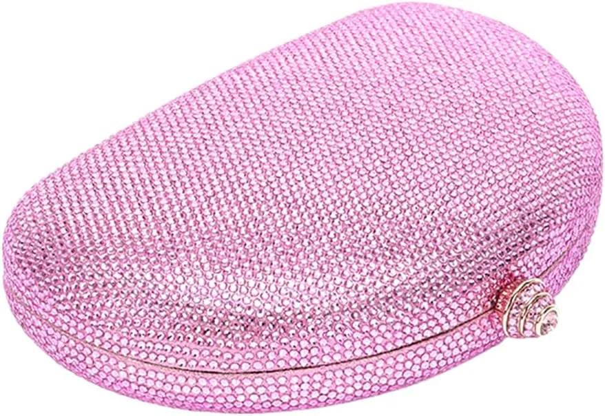 Women Rhinestone Clutch Purse Oval Crystal Evening Bag Ladies Sparkling Handbag Wedding Party Prom Shoulder Bag