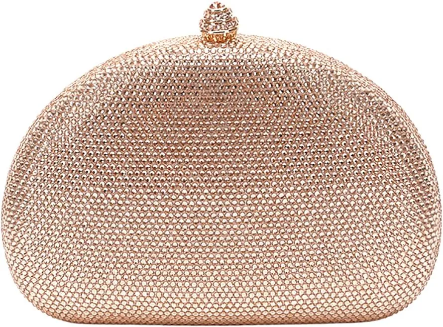 Women Rhinestone Clutch Purse Oval Crystal Evening Bag Ladies Sparkling Handbag Wedding Party Prom Shoulder Bag